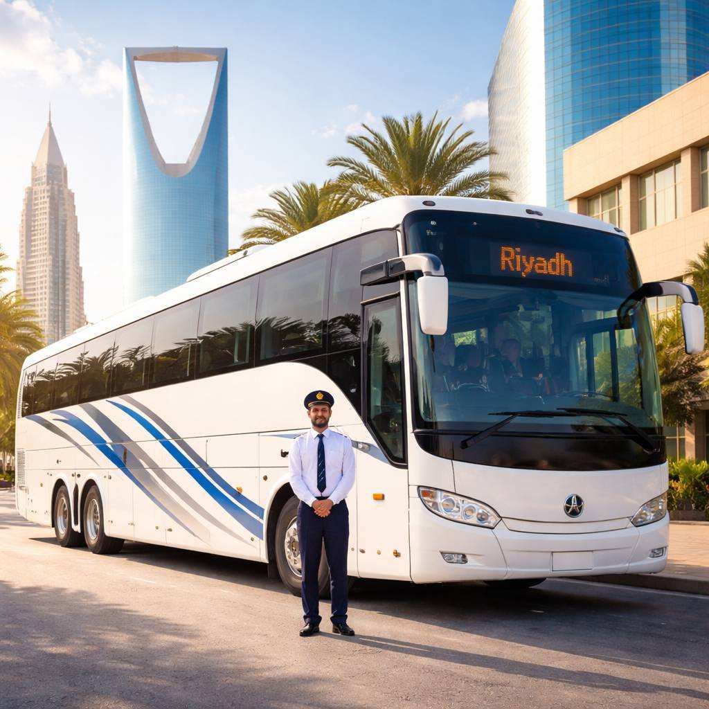 50 seater luxury bus hire in Saudi Arabia exterior view