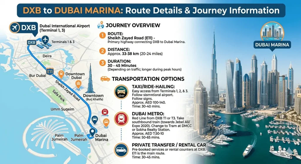 DXB to Dubai Marina Route Details & Journey Information