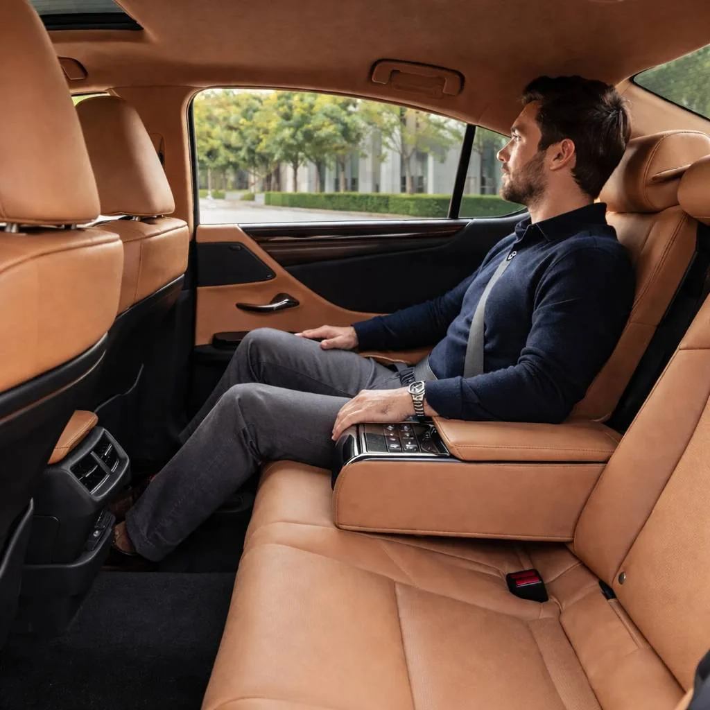 passenger entering Lexus ES 300h Hybrid chauffeur service car