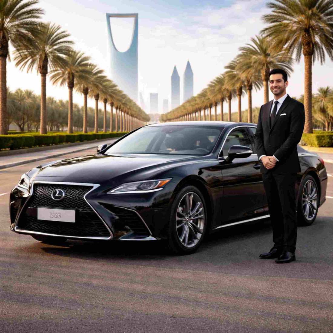 Lexus LS luxury sedan front view in Saudi Arabia