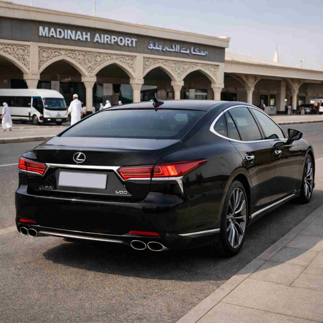 Lexus LS side profile luxury car Saudi roads
