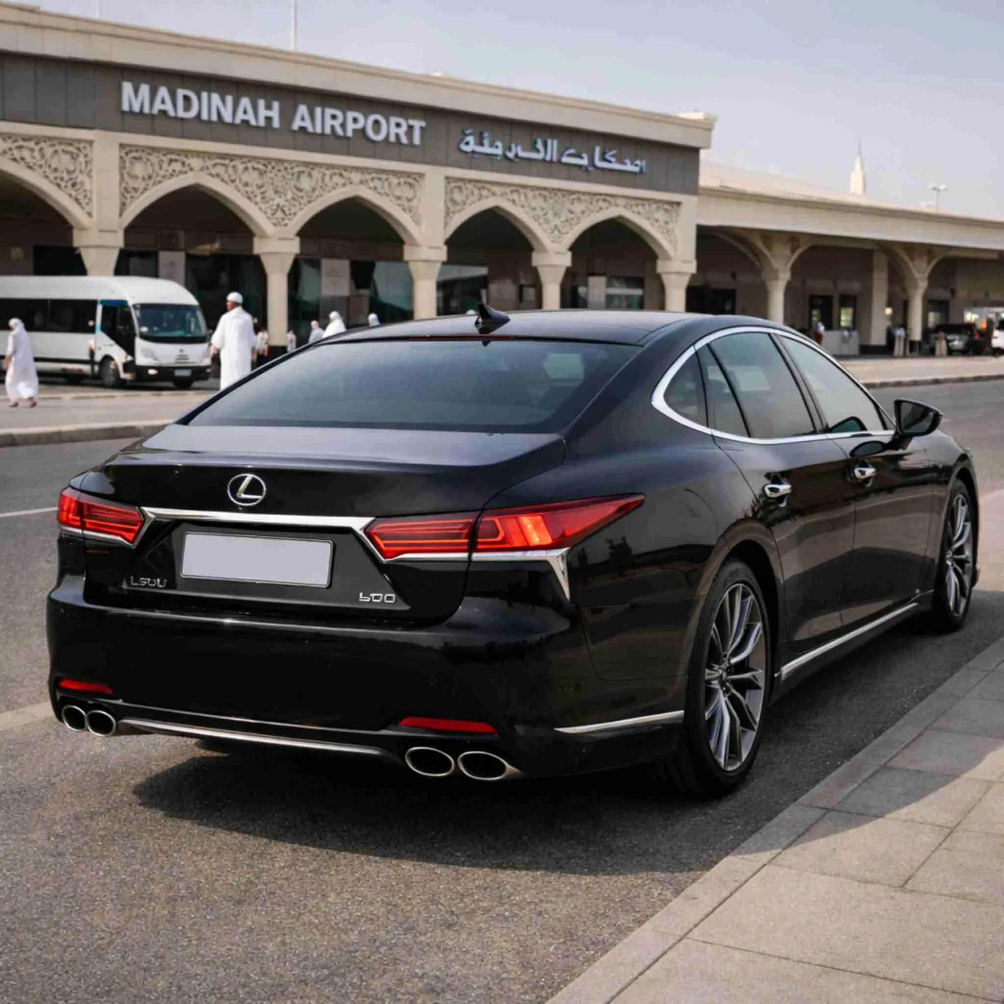 Lexus LS side profile luxury car Saudi roads