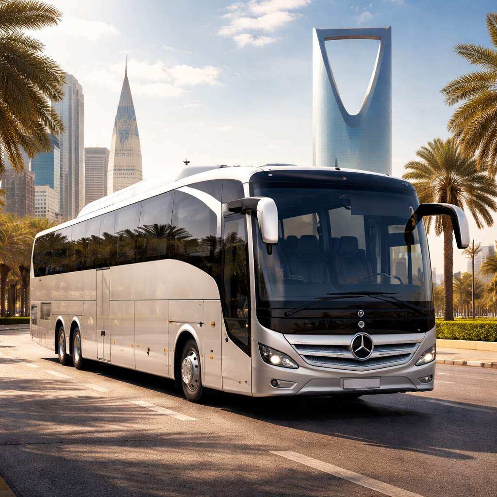Luxury coach bus exterior in Saudi Arabia