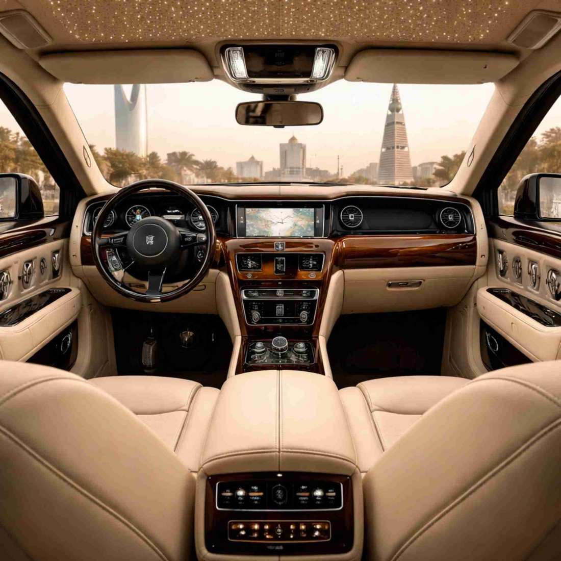 Rear view of Rolls Royce Cullinan SUV with luxury design details