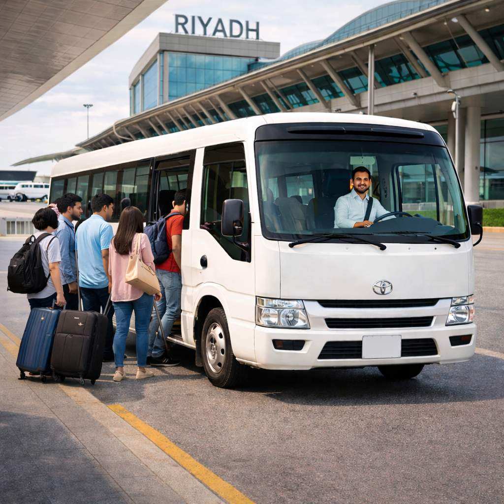 Toyota Coaster interior comfortable seating Saudi Arabia