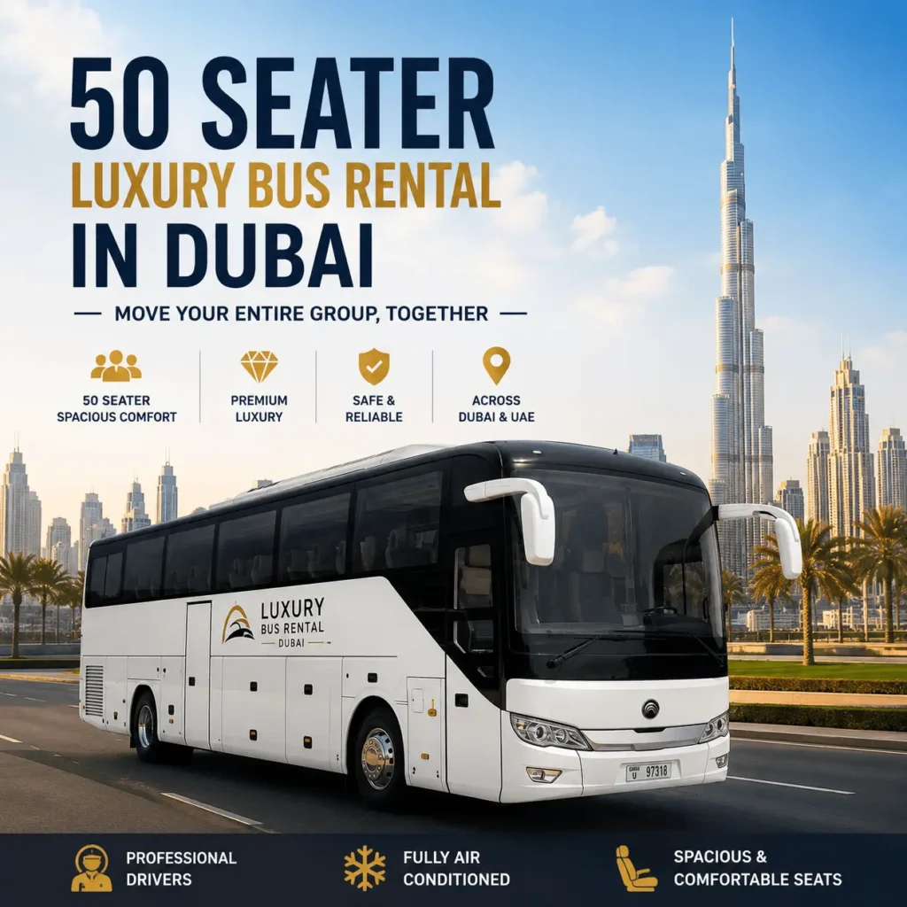 GH Trips 50-seater luxury coach exterior Dubai