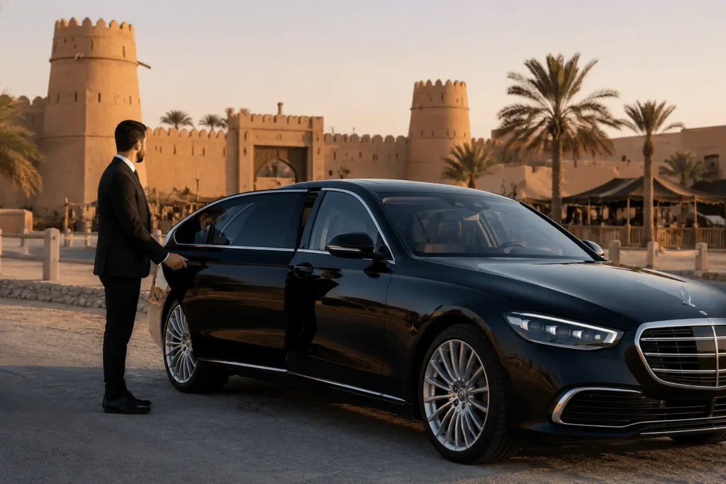 Book a private car with driver in Liwa Village with GH Trips. Enjoy luxury chauffeur service, airport transfers, festival travel, and comfortable rides.